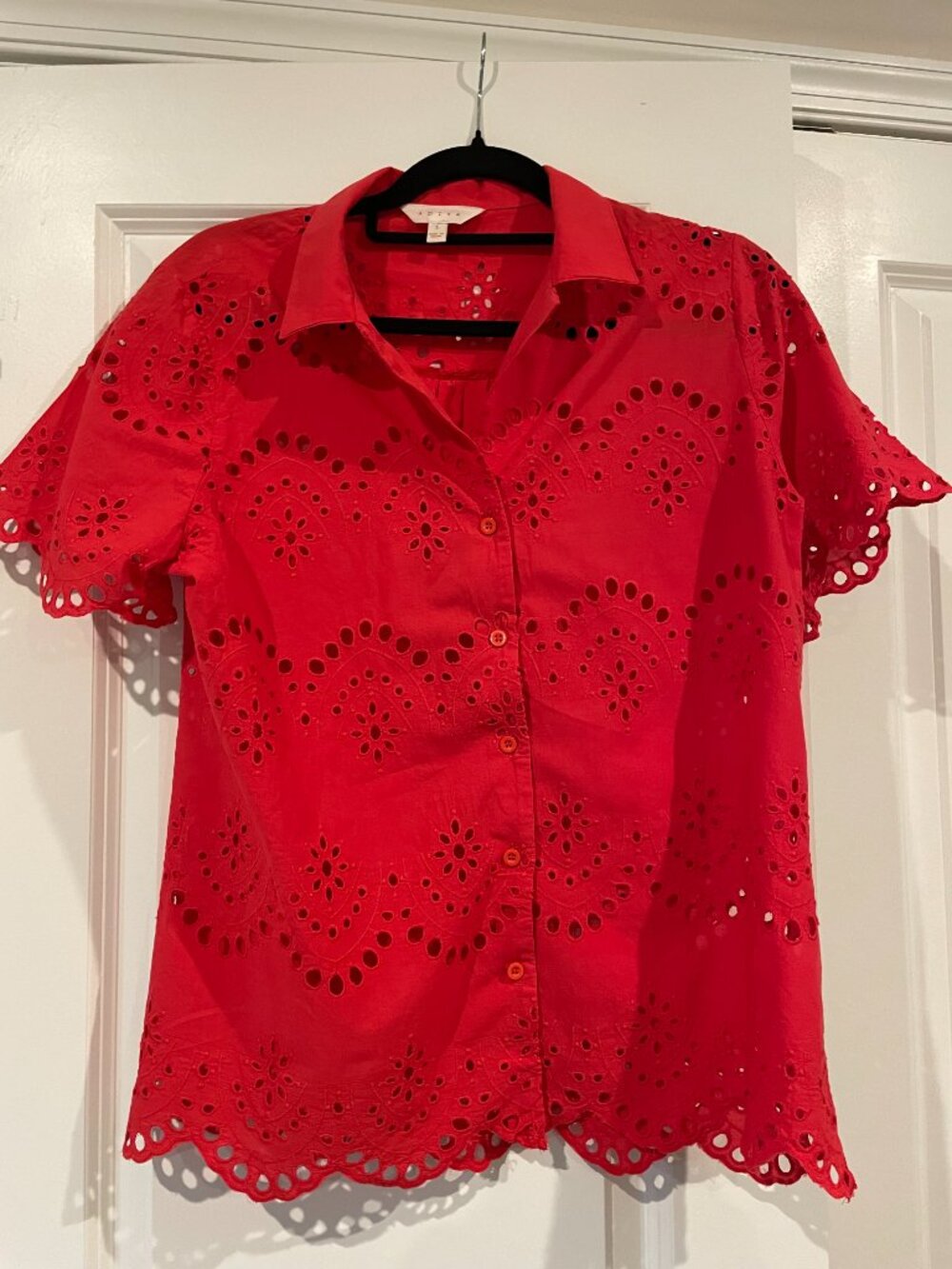 Women's Red Eyelet Top Size L